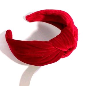 Wide red velvet headband with knot design